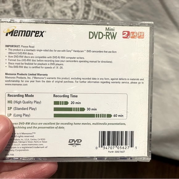 Vintage Memorex Mini DVD-RW Single Sided Rewritable Sony Handycam DVD Camcorder - Picture 9 of 10